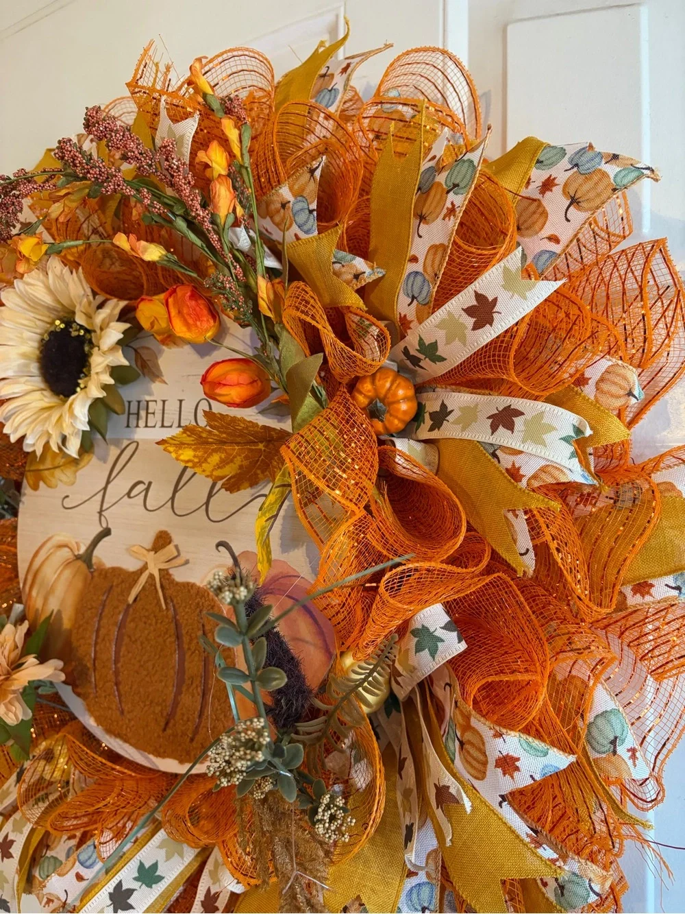 Handmade Autumn Wreath - Hello Fall Door Decor